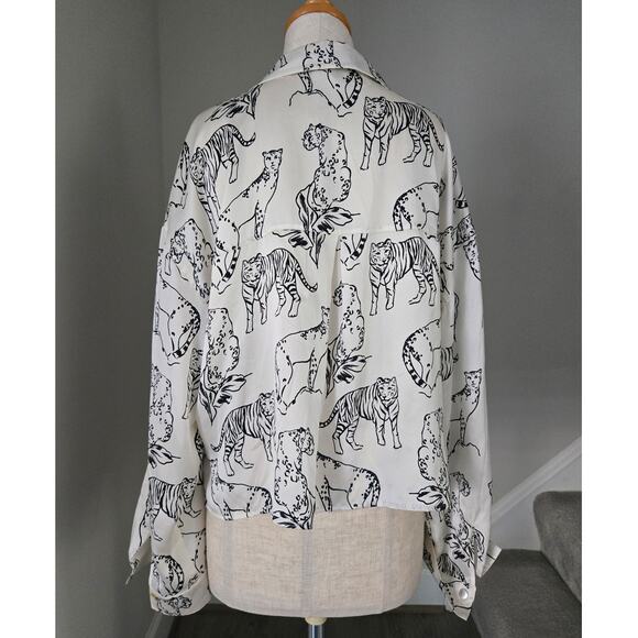 Cynthia Rowley 100% Silk Big Cats Buttoned Long Sleeve Shirt Size L - Picture 5 of 5